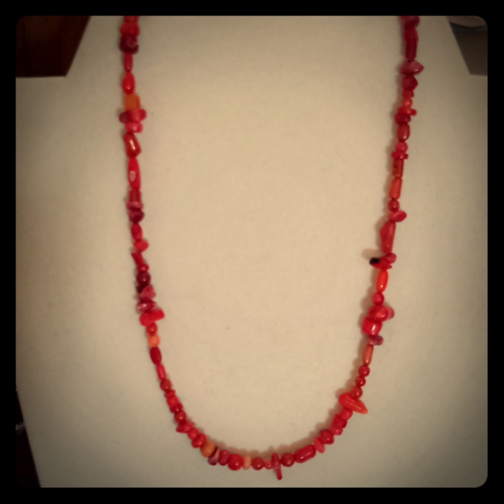 Genuine Gemstone Sterling Silver Coral Necklace